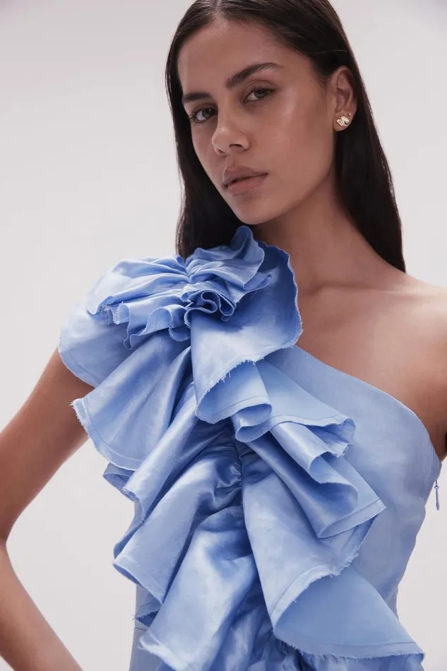 Aje Dresses Adelia Ruffle Midi Dress Light Sky Blue 8211 Women Aje Dresses Adelia Ruffle Midi Dress Light Sky Blue 8211 Women