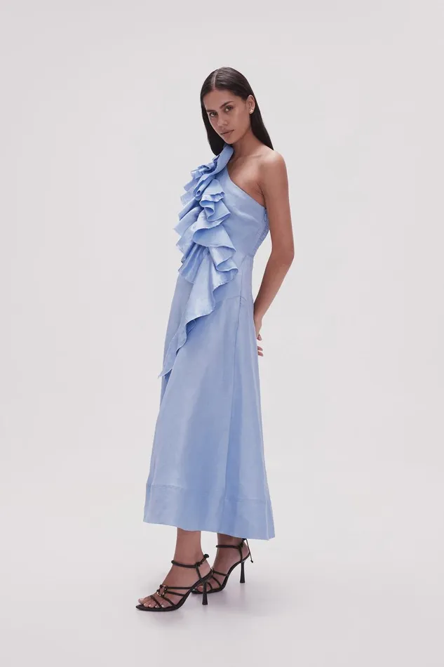 Aje Dresses Adelia Ruffle Midi Dress Light Sky Blue 8211 Women Aje Dresses Adelia Ruffle Midi Dress Light Sky Blue 8211 Women