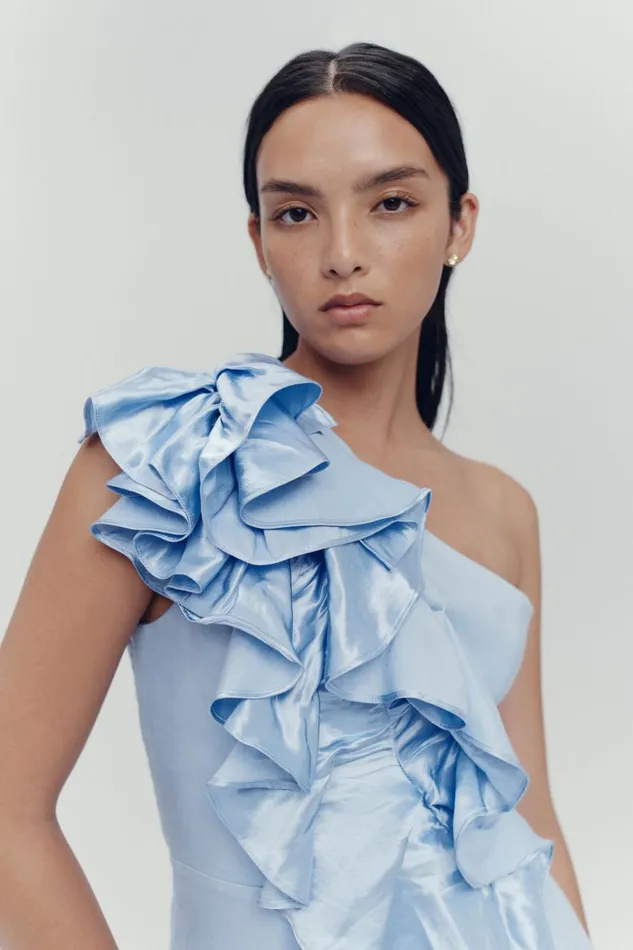 Aje Dresses Adelia Ruffle Midi Dress Light Sky Blue 8211 Women Aje Dresses Adelia Ruffle Midi Dress Light Sky Blue 8211 Women