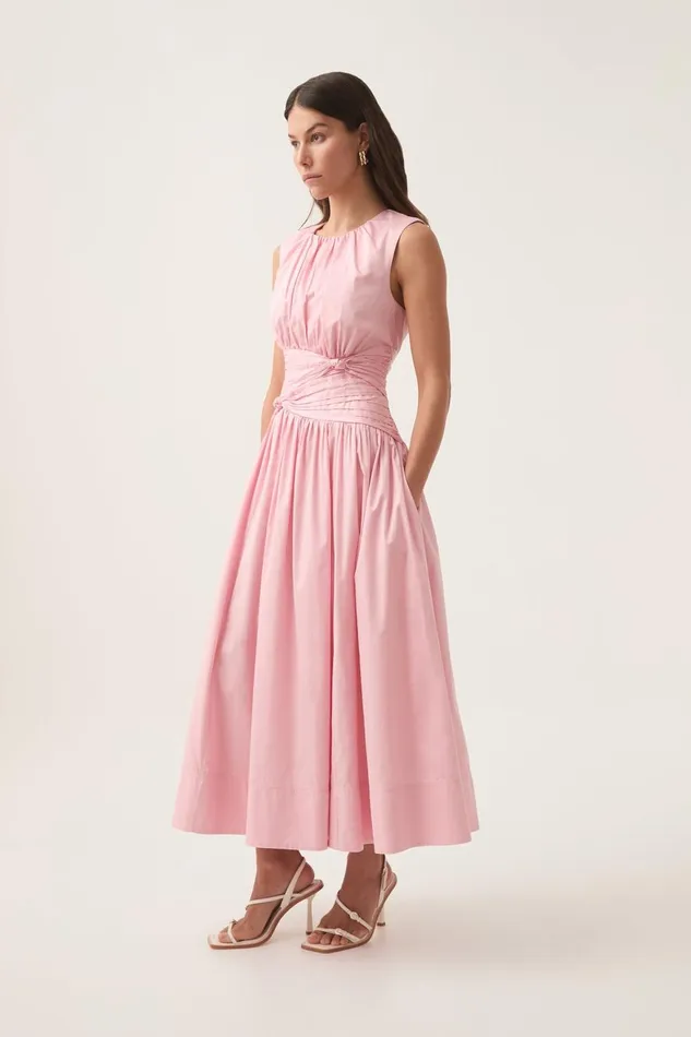 Aje Dresses Agatha Knot Waist Midi Dress Pink Quartz 8211 Women Aje Dresses Agatha Knot Waist Midi Dress Pink Quartz 8211 Women
