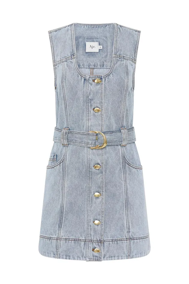 Aje Dresses Aura Denim Mini Dress Sea Spray Wash 8211 Women