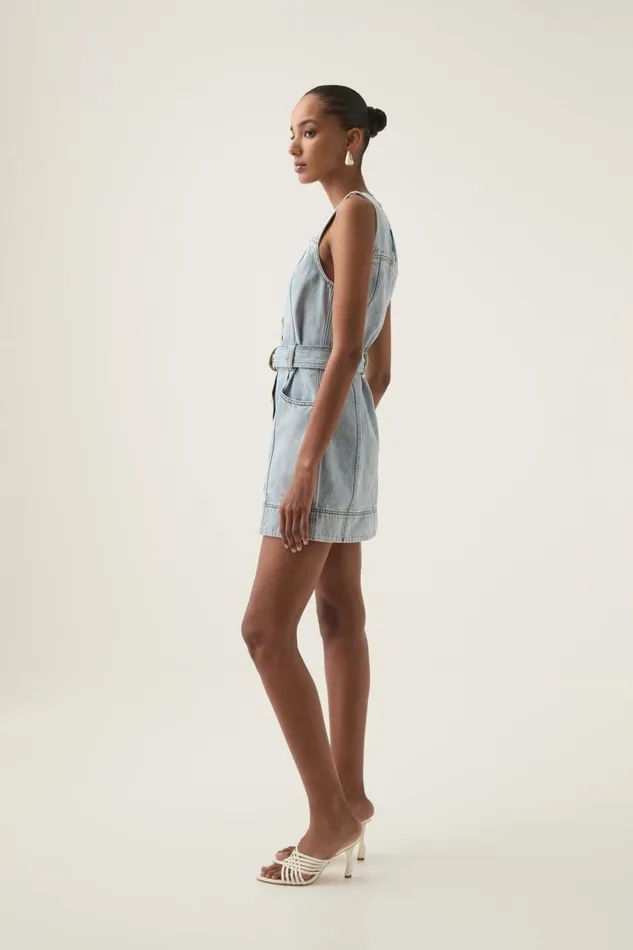 Aje Dresses Aura Denim Mini Dress Sea Spray Wash 8211 Women