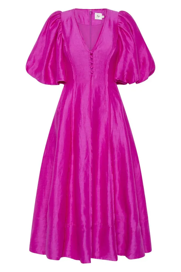 Aje Dresses Dusk Puff Sleeve Midi Dress Deep Magenta 8211 Women
