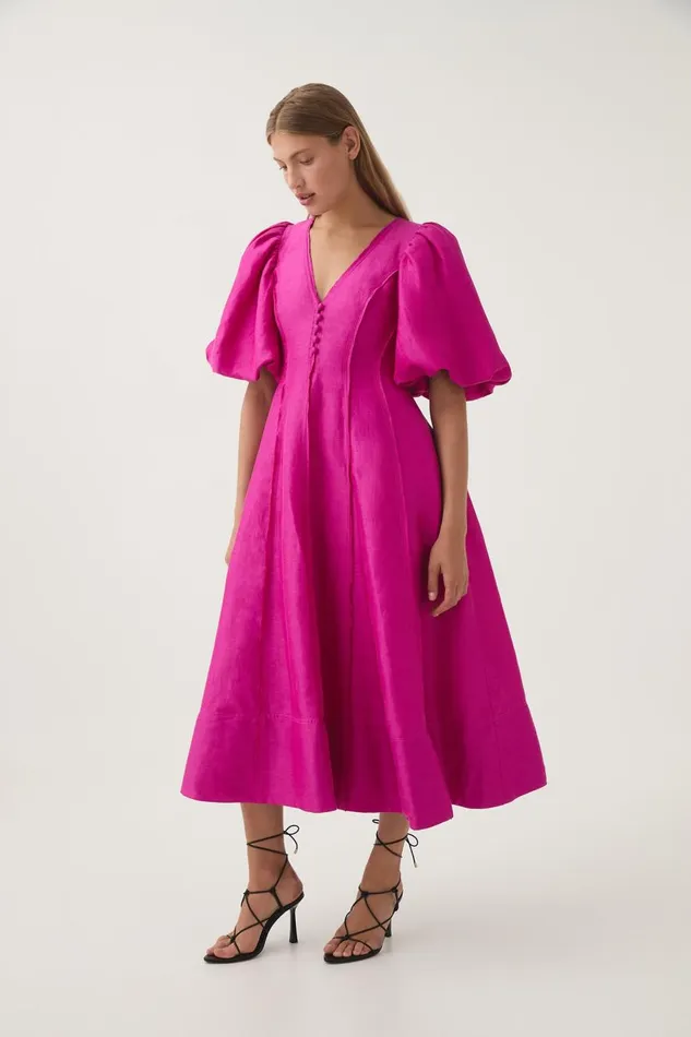 Aje Dresses Dusk Puff Sleeve Midi Dress Deep Magenta 8211 Women