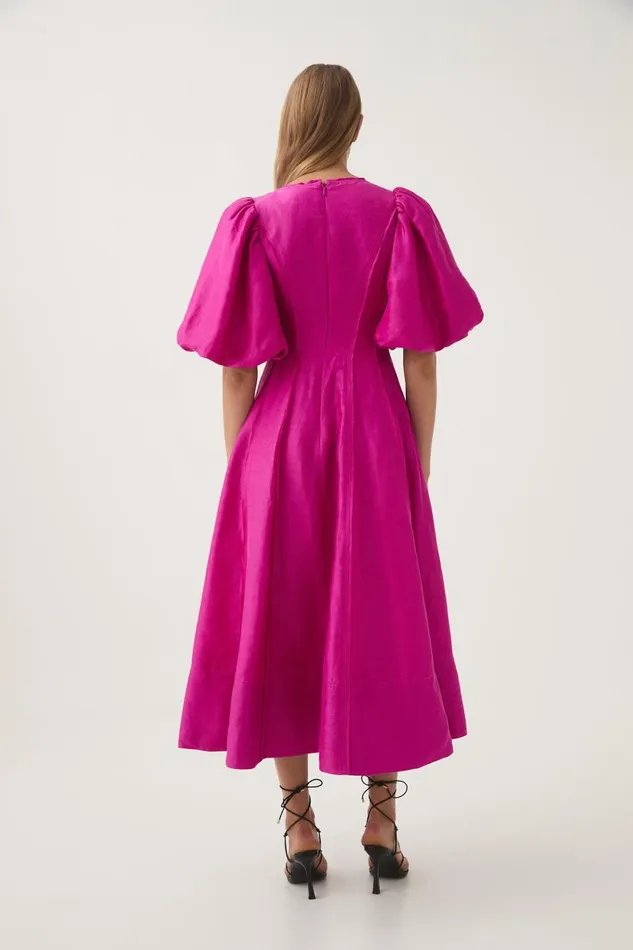 Aje Dresses Dusk Puff Sleeve Midi Dress Deep Magenta 8211 Women