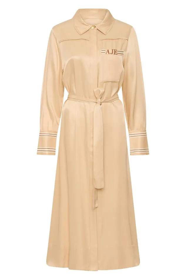 Aje Dresses Enfilade Logo Midi Dress Ecru Beige 8211 Women