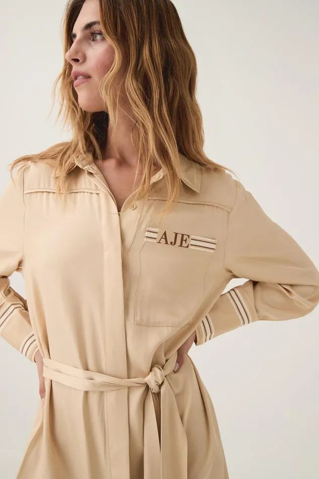Aje Dresses Enfilade Logo Midi Dress Ecru Beige 8211 Women