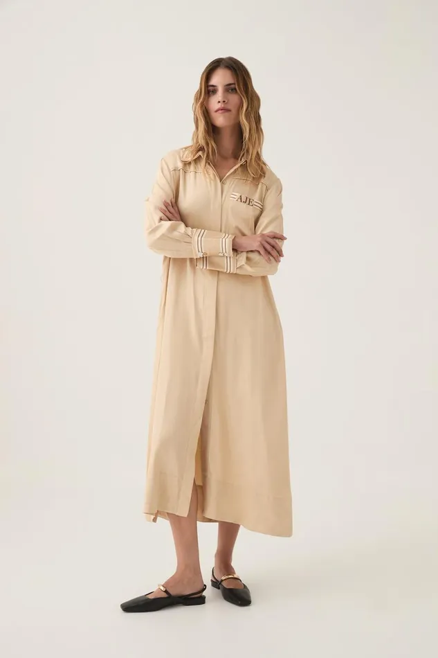Aje Dresses Enfilade Logo Midi Dress Ecru Beige 8211 Women