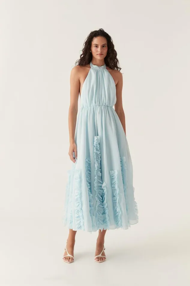 Aje Dresses Hilma Frill Maxi Halter Dress Pale Blue 8211 Women Aje Dresses Hilma Frill Maxi Halter Dress Pale Blue 8211 Women