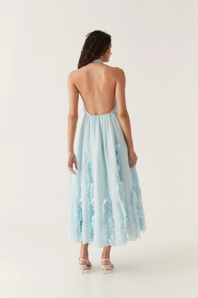 Aje Dresses Hilma Frill Maxi Halter Dress Pale Blue 8211 Women Aje Dresses Hilma Frill Maxi Halter Dress Pale Blue 8211 Women