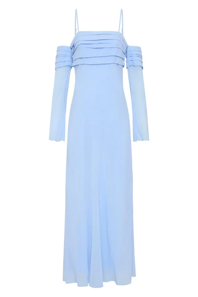 Aje Dresses Minette Chiffon Dress Powder Blue 8211 Women Aje Dresses Minette Chiffon Dress Powder Blue 8211 Women
