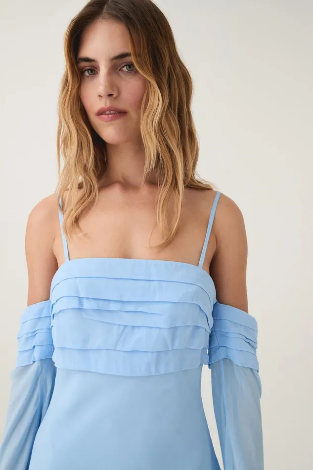 Aje Dresses Minette Chiffon Dress Powder Blue 8211 Women Aje Dresses Minette Chiffon Dress Powder Blue 8211 Women