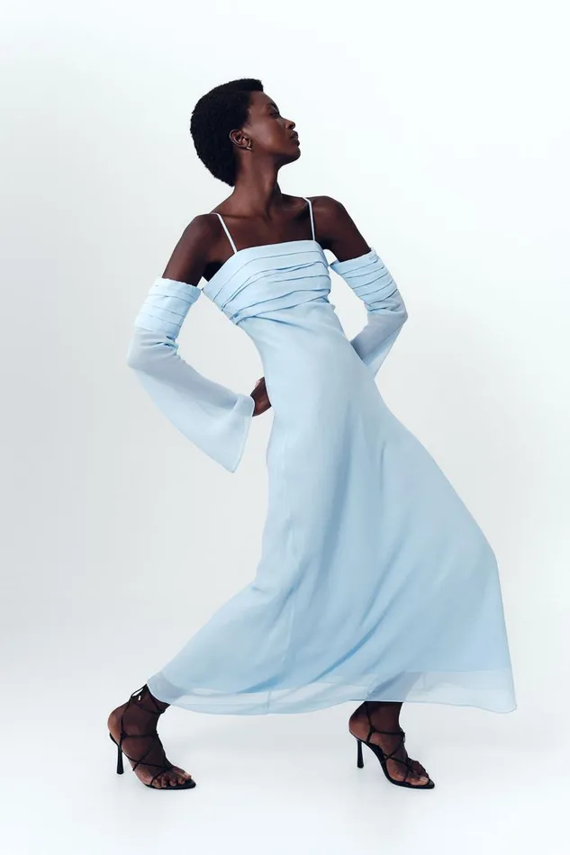 Aje Dresses Minette Chiffon Dress Powder Blue 8211 Women Aje Dresses Minette Chiffon Dress Powder Blue 8211 Women