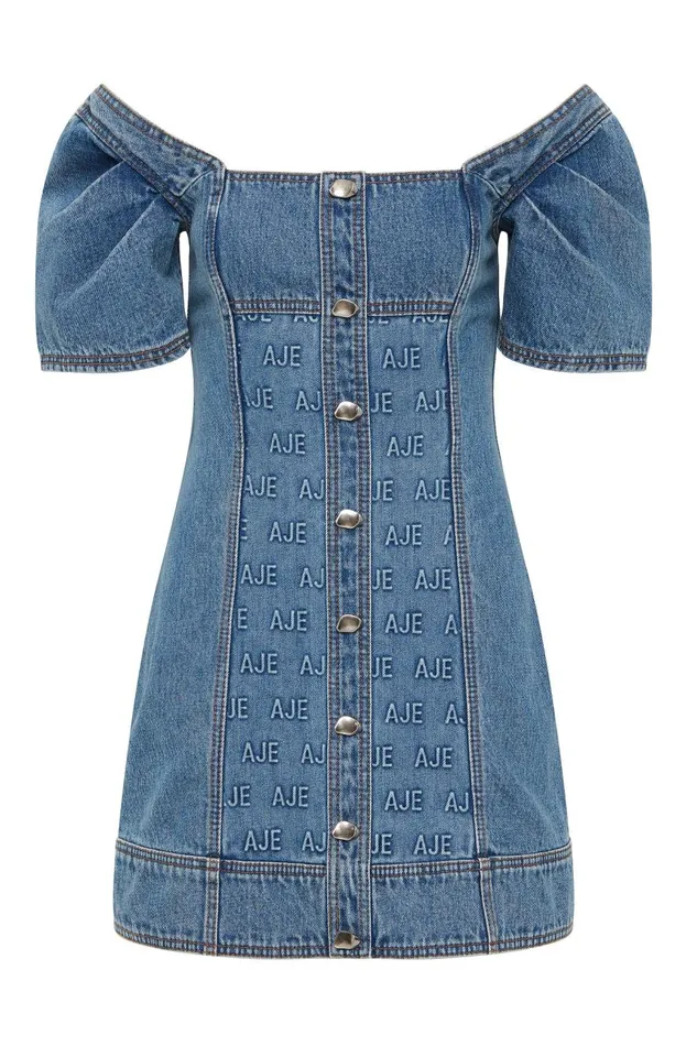 Aje Dresses Nika Logo Denim Mini Dress 90039s Wash 8211 Women