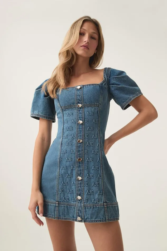 Aje Dresses Nika Logo Denim Mini Dress 90039s Wash 8211 Women