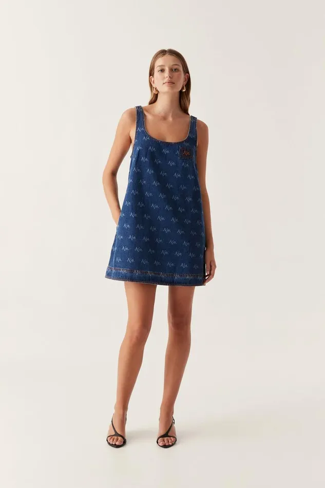 Aje Dresses Ratio Logo Denim Mini Dress Logo Wash 8211 Women Aje Dresses Ratio Logo Denim Mini Dress Logo Wash 8211 Women