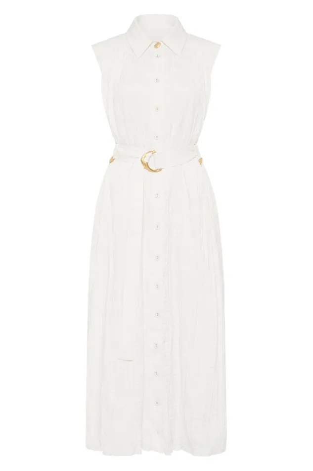 Aje Dresses Risen Crushed Pleat Midi Dress Ivory 8211 Women