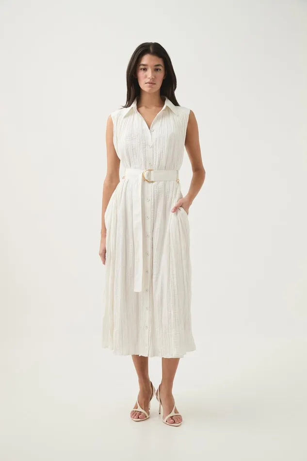 Aje Dresses Risen Crushed Pleat Midi Dress Ivory 8211 Women