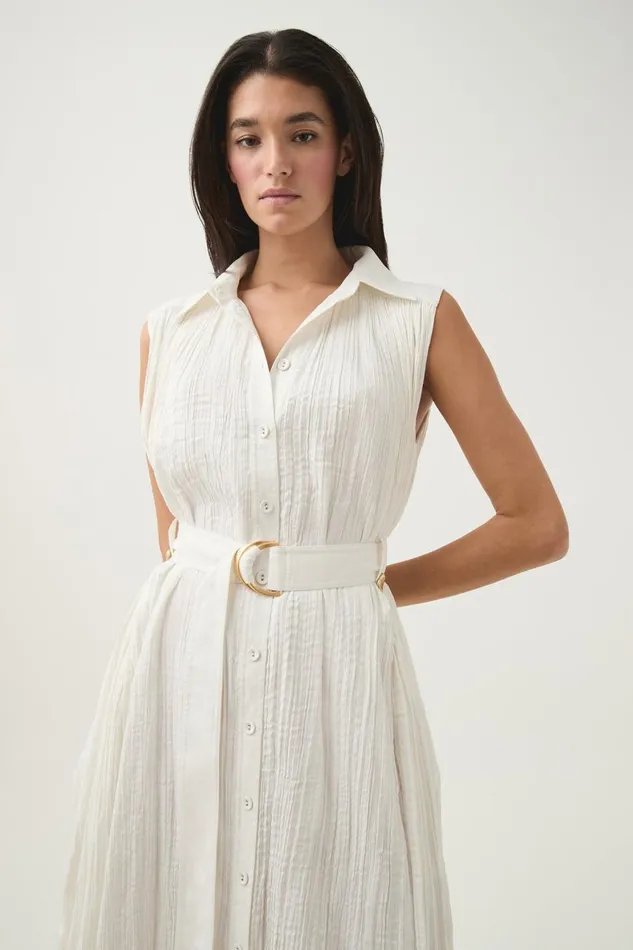 Aje Dresses Risen Crushed Pleat Midi Dress Ivory 8211 Women