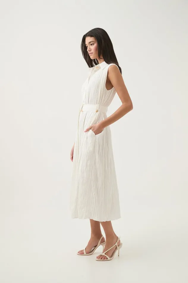 Aje Dresses Risen Crushed Pleat Midi Dress Ivory 8211 Women