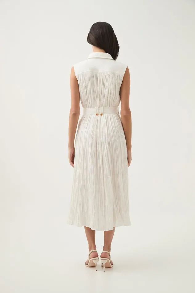 Aje Dresses Risen Crushed Pleat Midi Dress Ivory 8211 Women