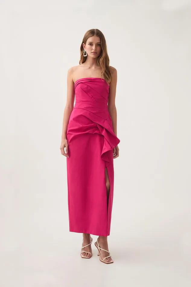 Aje Dresses Roma Draped Midi Dress Rich Magenta 8211 Women Aje Dresses Roma Draped Midi Dress Rich Magenta 8211 Women