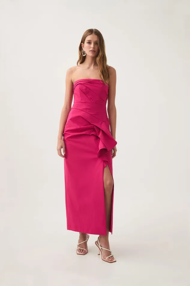 Aje Dresses Roma Draped Midi Dress Rich Magenta 8211 Women Aje Dresses Roma Draped Midi Dress Rich Magenta 8211 Women