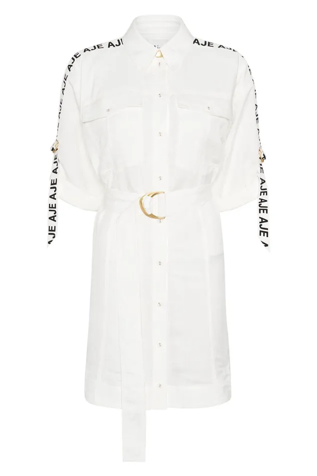 Aje Dresses Signal Logo Shirt Mini Dress Ivory 8211 Women Aje Dresses Signal Logo Shirt Mini Dress Ivory 8211 Women