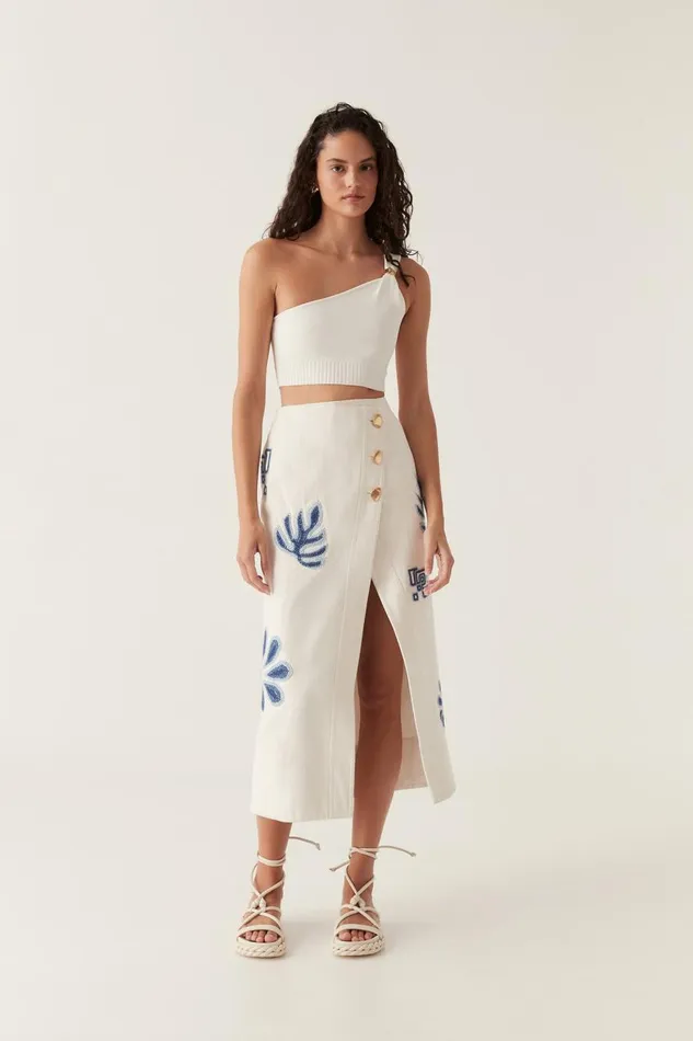 Aje Matching Sets Esprit Embroidered Midi Skirt Ivoryblue 8211 Women