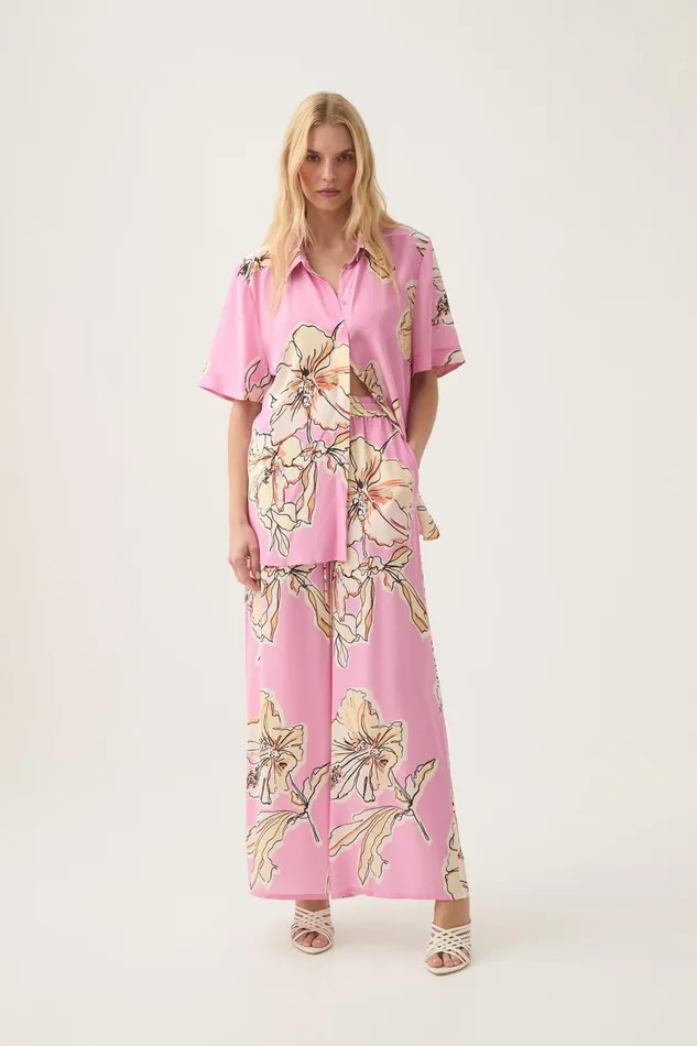Aje Matching Sets Mirella Silk Shirt Pink Hibiscus 8211 Women Aje Matching Sets Mirella Silk Shirt Pink Hibiscus 8211 Women