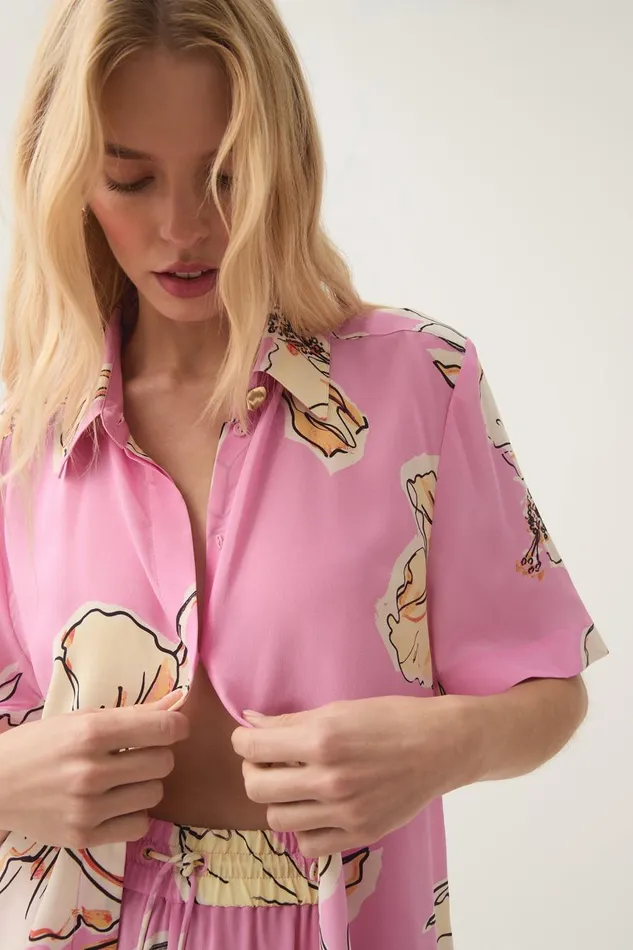 Aje Matching Sets Mirella Silk Shirt Pink Hibiscus 8211 Women Aje Matching Sets Mirella Silk Shirt Pink Hibiscus 8211 Women
