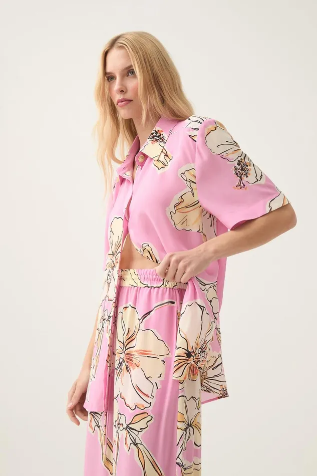 Aje Matching Sets Mirella Silk Shirt Pink Hibiscus 8211 Women Aje Matching Sets Mirella Silk Shirt Pink Hibiscus 8211 Women