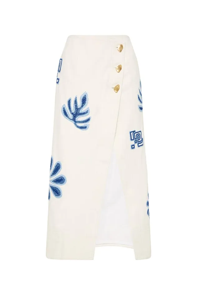 Aje Skirts Esprit Embroidered Midi Skirt Ivoryblue 8211 Women