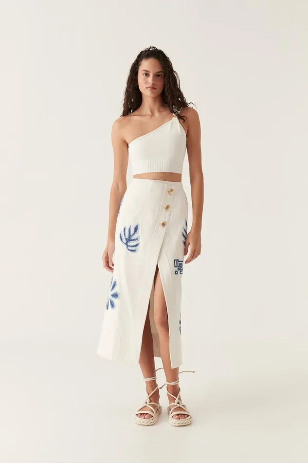 Aje Skirts Esprit Embroidered Midi Skirt Ivoryblue 8211 Women