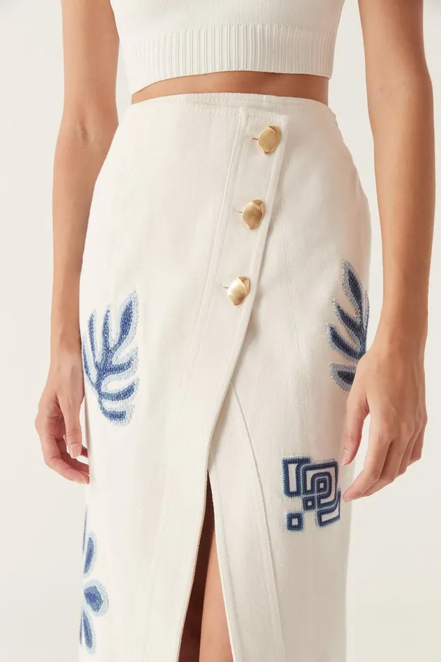 Aje Skirts Esprit Embroidered Midi Skirt Ivoryblue 8211 Women