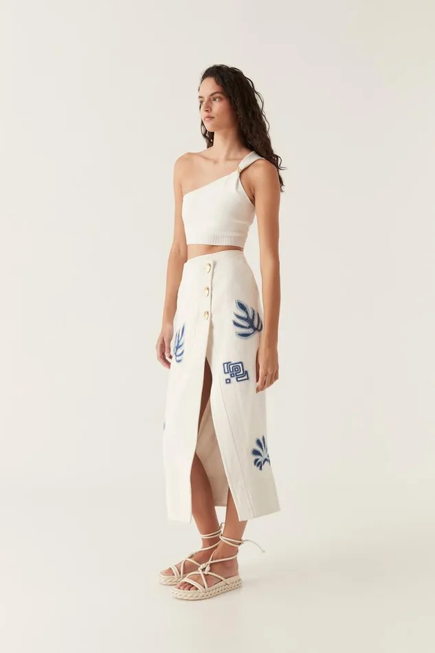 Aje Skirts Esprit Embroidered Midi Skirt Ivoryblue 8211 Women