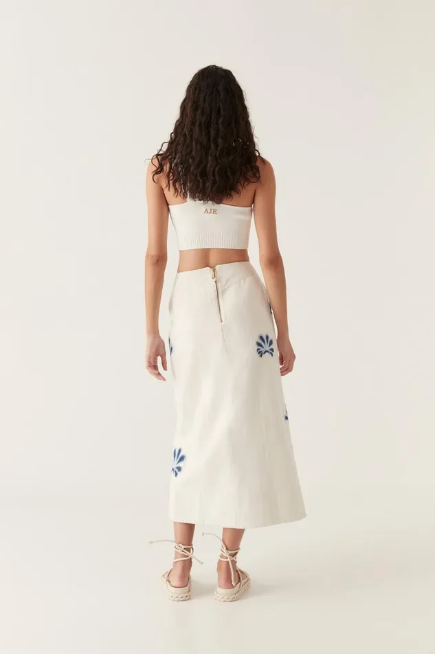 Aje Skirts Esprit Embroidered Midi Skirt Ivoryblue 8211 Women