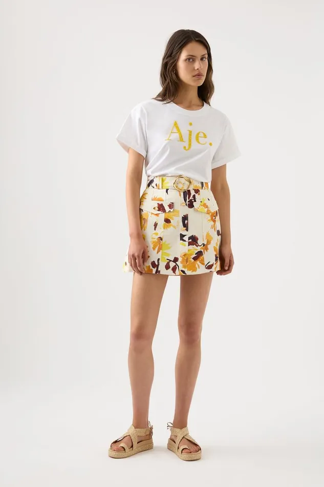 Aje Skirts Valerie Utility Mini Skirt Pressed Sunflowers 8211 Women