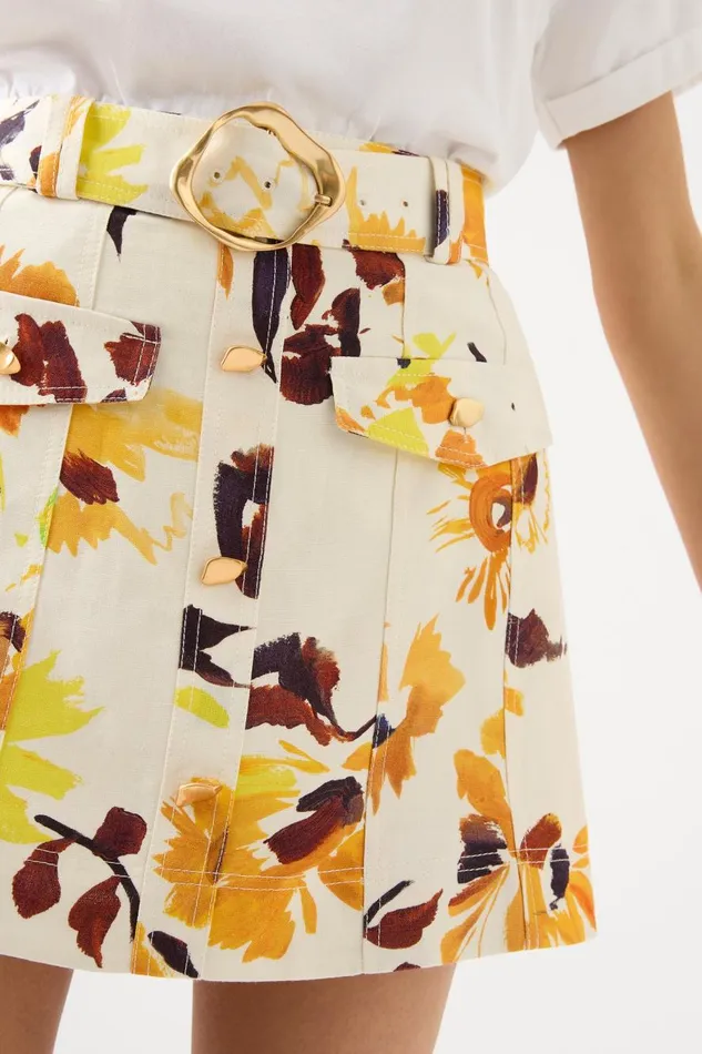Aje Skirts Valerie Utility Mini Skirt Pressed Sunflowers 8211 Women