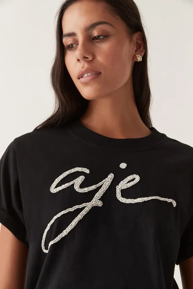 Aje Tees Enya Embellished Slim Tee Blackwhite 8211 Women
