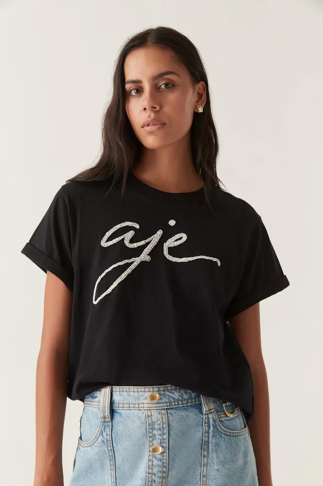 Aje Tees Enya Embellished Slim Tee Blackwhite 8211 Women