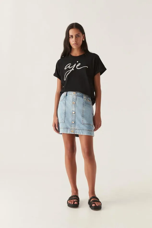 Aje Tees Enya Embellished Slim Tee Blackwhite 8211 Women