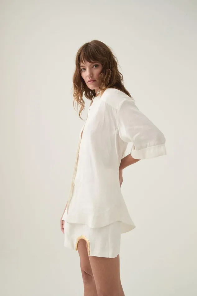 Aje Tops Asteria Short Sleeve Shirt Ivory 8211 Women Aje Tops Asteria Short Sleeve Shirt Ivory 8211 Women
