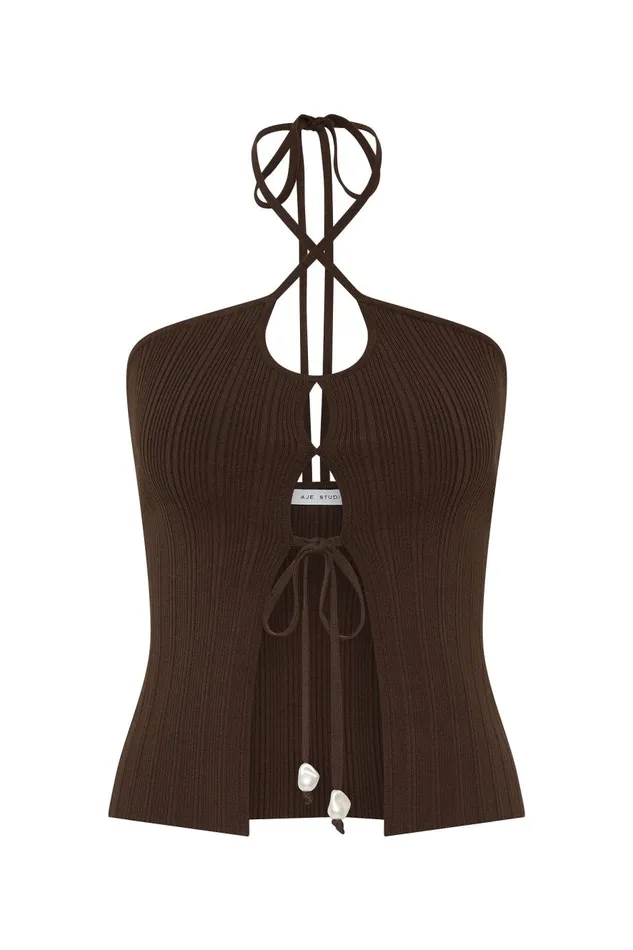 Aje Tops Coraline Halter Top Chocolate 8211 Women Aje Tops Coraline Halter Top Chocolate 8211 Women