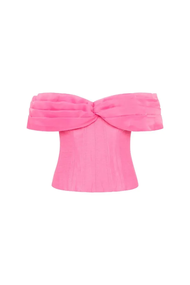 Aje Tops Cordelia Corseted Crop Top Brilliant Pink 8211 Women Aje Tops Cordelia Corseted Crop Top Brilliant Pink 8211 Women
