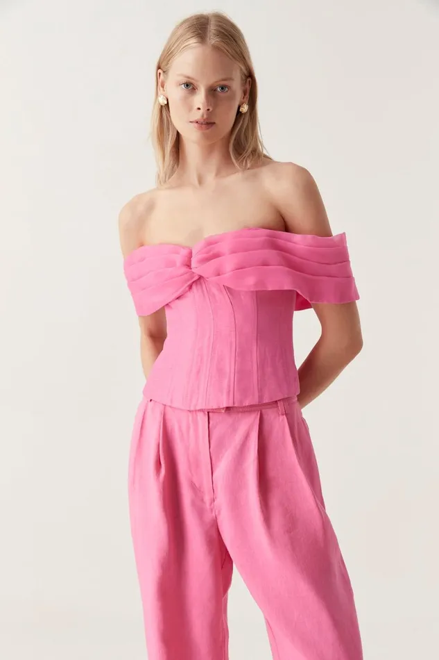 Aje Tops Cordelia Corseted Crop Top Brilliant Pink 8211 Women Aje Tops Cordelia Corseted Crop Top Brilliant Pink 8211 Women