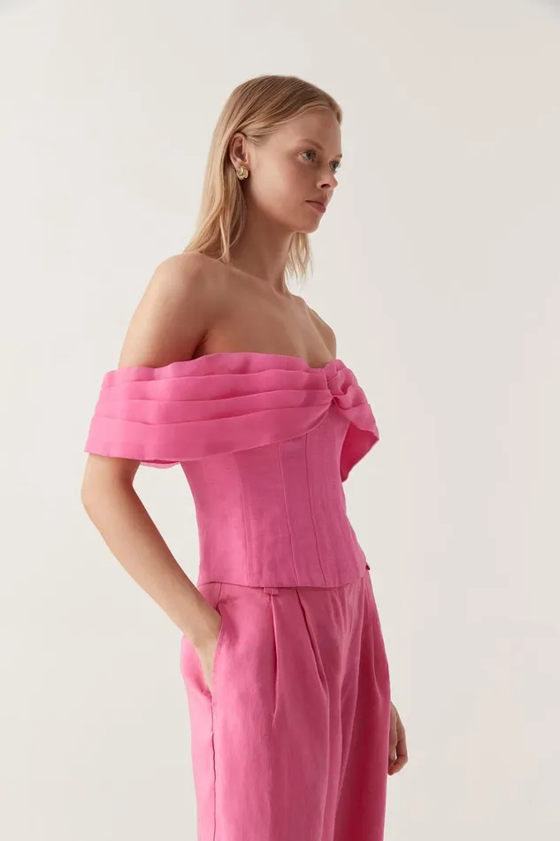Aje Tops Cordelia Corseted Crop Top Brilliant Pink 8211 Women Aje Tops Cordelia Corseted Crop Top Brilliant Pink 8211 Women