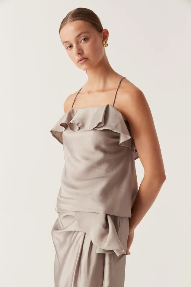 Aje Tops Immersion Bias Camisole Metallic Oyster Grey 8211 Women