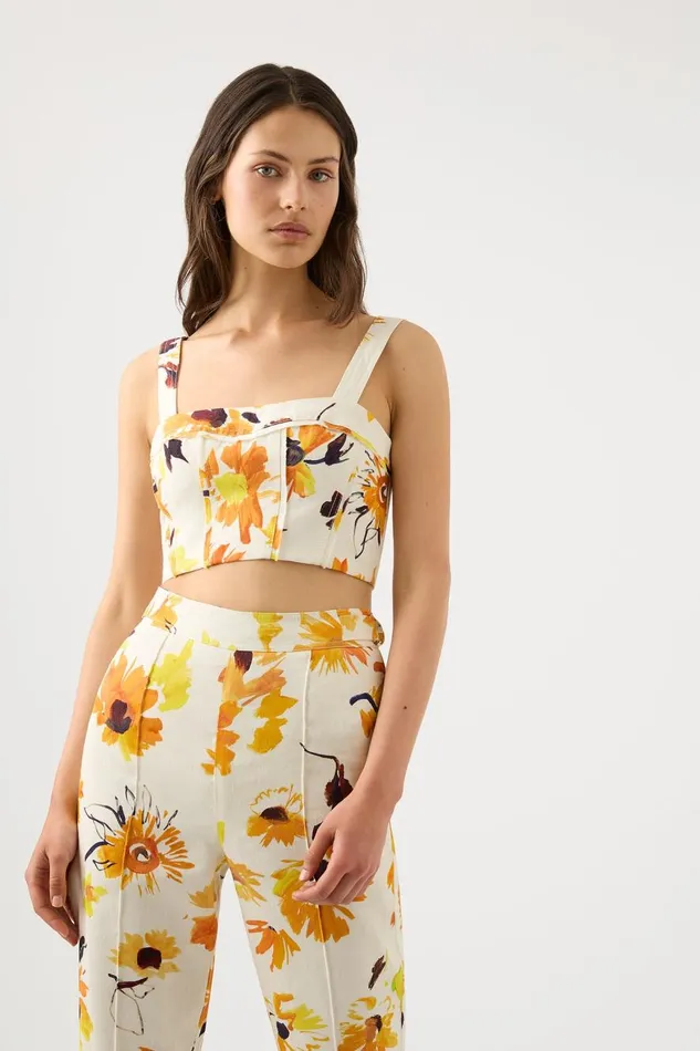 Aje Tops Meadow Panelled Bustier Top Pressed Sunflowers 8211 Women
