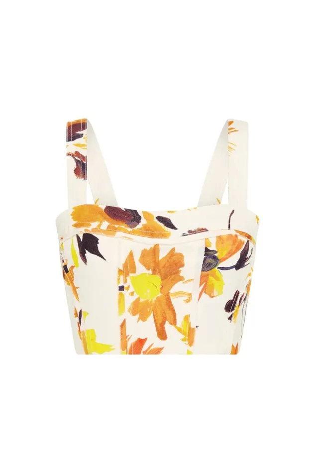 Aje Tops Meadow Panelled Bustier Top Pressed Sunflowers 8211 Women